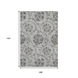 HomeRoots 9' X 12' Gray Taupe Floral Area Rug - Washable, UV-Protected, Stain-Resistant for Stylish Spaces 663971