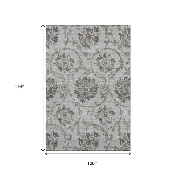 HomeRoots 9' X 12' Gray Taupe Floral Area Rug - Washable, UV-Protected, Stain-Resistant for Stylish Spaces 663971