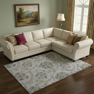 HomeRoots 9' X 12' Gray Taupe Floral Area Rug - Washable, UV-Protected, Stain-Resistant for Stylish Spaces 663971