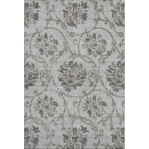 HomeRoots 9' X 12' Gray Taupe Floral Area Rug - Washable, UV-Protected, Stain-Resistant for Stylish Spaces 663971