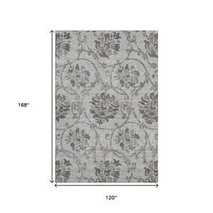 HomeRoots 10' X 14' Elegant Gray & Taupe Floral Washable Area Rug with UV Protection for High-Traffic Homes 663972