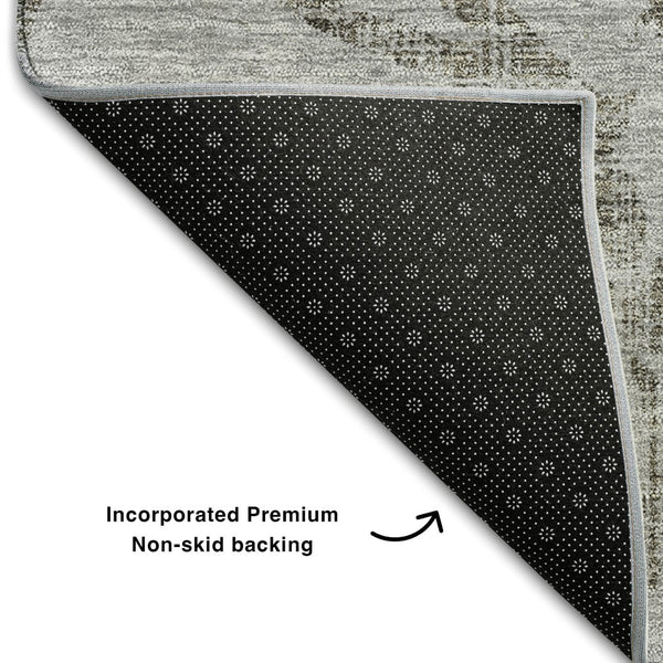 HomeRoots 10' X 14' Elegant Gray & Taupe Floral Washable Area Rug with UV Protection for High-Traffic Homes 663972