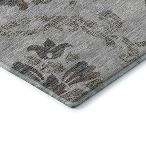 HomeRoots 10' X 14' Elegant Gray & Taupe Floral Washable Area Rug with UV Protection for High-Traffic Homes 663972