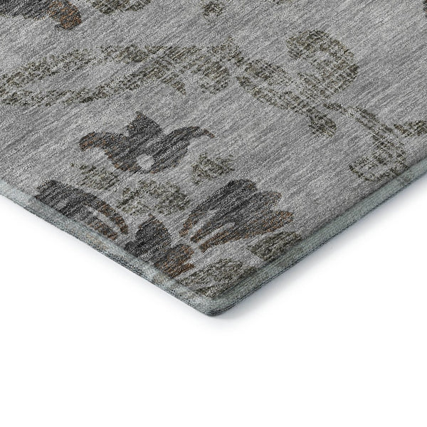 HomeRoots 10' X 14' Elegant Gray & Taupe Floral Washable Area Rug with UV Protection for High-Traffic Homes 663972