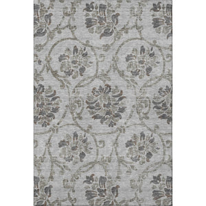 HomeRoots 10' X 14' Elegant Gray & Taupe Floral Washable Area Rug with UV Protection for High-Traffic Homes 663972