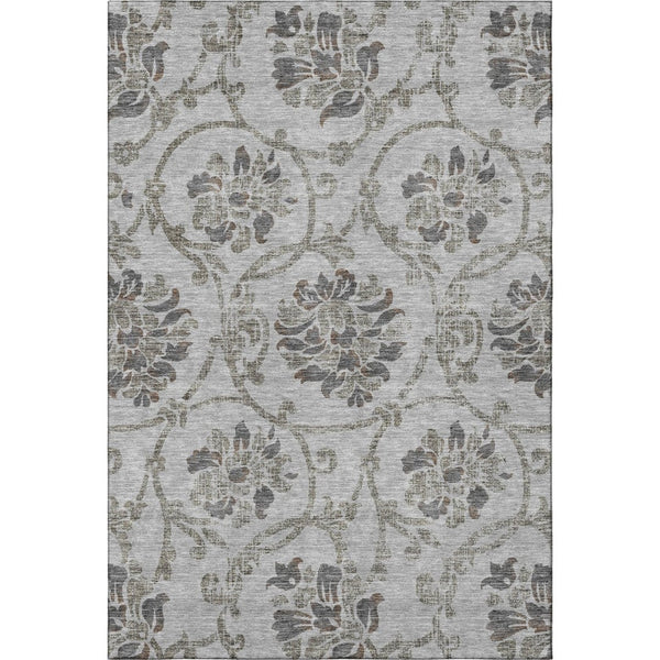 HomeRoots 10' X 14' Elegant Gray & Taupe Floral Washable Area Rug with UV Protection for High-Traffic Homes 663972