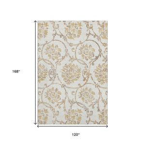 HomeRoots 10' Ivory Beige and Gold Floral Washable Area Rug – UV Protected, Stain-Resistant, Perfect for Large Spaces 663978
