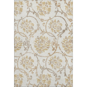 HomeRoots 10' Ivory Beige and Gold Floral Washable Area Rug – UV Protected, Stain-Resistant, Perfect for Large Spaces 663978