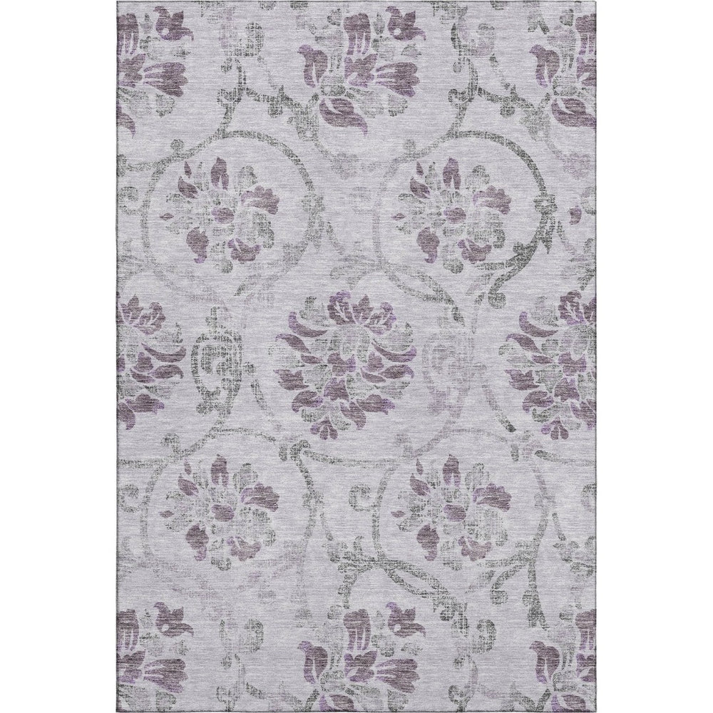 HomeRoots 5' X 8' Elegant Lavender Gray Floral Area Rug - Washable, UV Protected, Perfect for High-Traffic Areas 663980