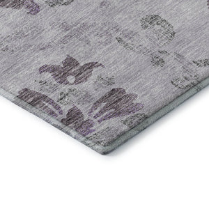 HomeRoots 8' Floral Washable Round Rug in Lavender Gray & Silver - UV Protection, Durable, Easy Care & Stylish 663981
