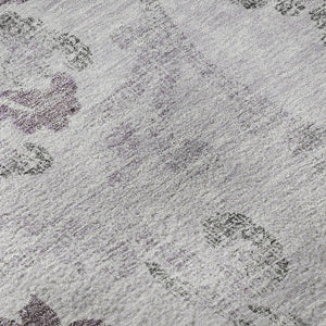 HomeRoots 8' Floral Washable Round Rug in Lavender Gray & Silver - UV Protection, Durable, Easy Care & Stylish 663981