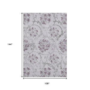 HomeRoots 9' X 12' Elegant Lavender Gray Floral Area Rug - Washable, UV Protected, Ideal for Homes with Pets 663983