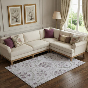 HomeRoots 9' X 12' Elegant Lavender Gray Floral Area Rug - Washable, UV Protected, Ideal for Homes with Pets 663983