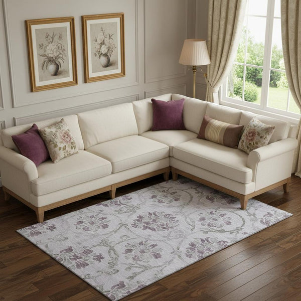 HomeRoots 9' X 12' Elegant Lavender Gray Floral Area Rug - Washable, UV Protected, Ideal for Homes with Pets 663983