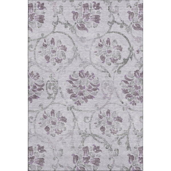 HomeRoots 9' X 12' Elegant Lavender Gray Floral Area Rug - Washable, UV Protected, Ideal for Homes with Pets 663983