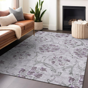 HomeRoots 9' X 12' Elegant Lavender Gray Floral Area Rug - Washable, UV Protected, Ideal for Homes with Pets 663983
