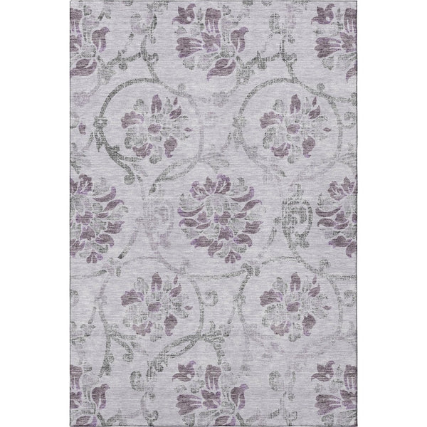 HomeRoots 9' X 12' Elegant Lavender Gray Floral Area Rug - Washable, UV Protected, Ideal for Homes with Pets 663983