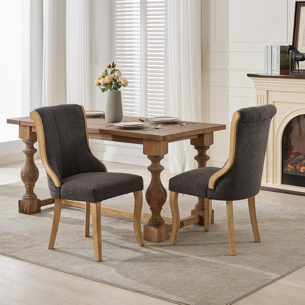 English Elm Snow velvet dining chair with plush breathable upholstery, mid-century wood trim and sculpted legs comfort and style Gray W1143P332692