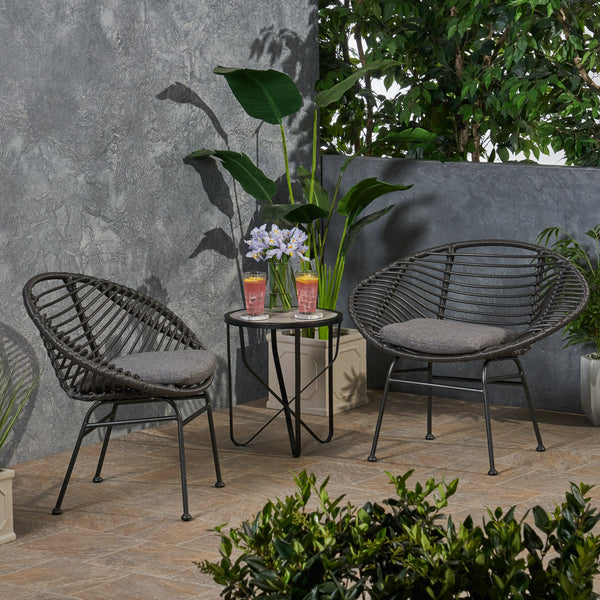 English Elm Christopher Knight Home® - SAN ANTONIO CHAIR Grey Woven Polyethylene Rattan Set of 2 with Water-Resistant Cushions & Steel Frame Modern Design 65039.00GRY