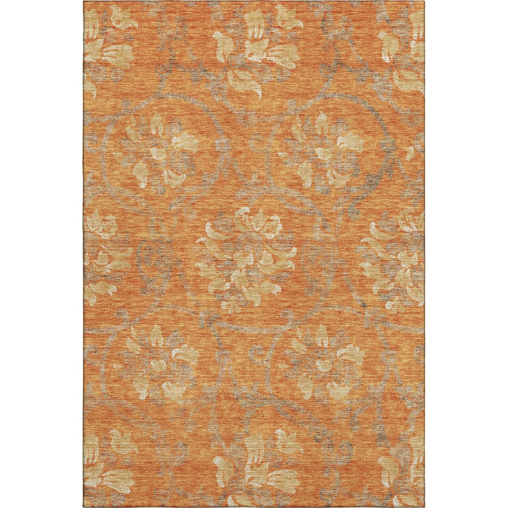 HomeRoots 8' X 10' Floral Area Rug in Orange, Gray & Beige - Washable, UV-Protected, Durable for Homes 663988
