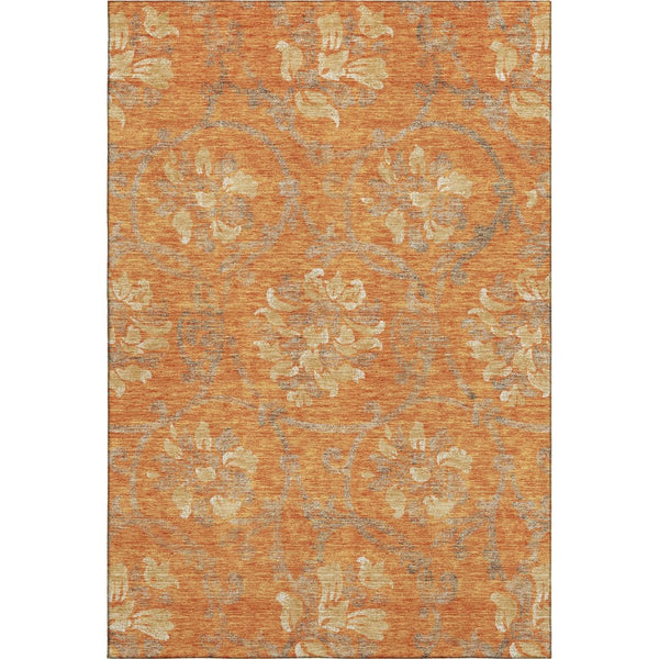 HomeRoots 8' X 10' Floral Area Rug in Orange, Gray & Beige - Washable, UV-Protected, Durable for Homes 663988