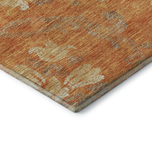 HomeRoots 8' X 10' Floral Area Rug in Orange, Gray & Beige - Washable, UV-Protected, Durable for Homes 663988