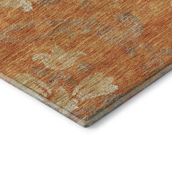 HomeRoots 8' X 10' Floral Area Rug in Orange, Gray & Beige - Washable, UV-Protected, Durable for Homes 663988