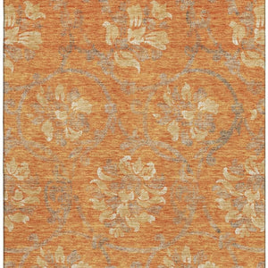 HomeRoots 9' X 12' Floral Area Rug in Orange, Gray & Beige – Washable, UV-Protected, Durable for Busy Homes 663989