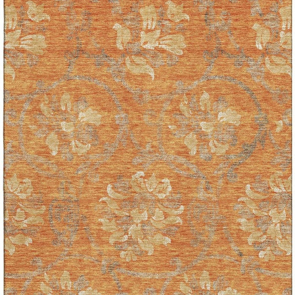 HomeRoots 9' X 12' Floral Area Rug in Orange, Gray & Beige – Washable, UV-Protected, Durable for Busy Homes 663989