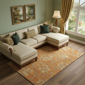 HomeRoots 10' Floral Washable Area Rug in Orange, Gray & Beige - UV Protected, Stain Resistant, Low Maintenance 663990