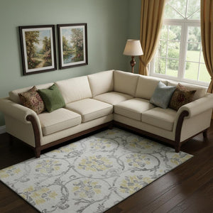 HomeRoots 8' X 10' Silver Gray & Gold Floral Area Rug - Stain-Resistant, UV Protected, Easy Care for Homes 663994
