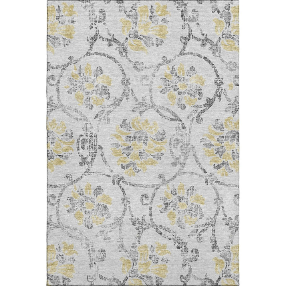 HomeRoots 8' X 10' Silver Gray & Gold Floral Area Rug - Stain-Resistant, UV Protected, Easy Care for Homes 663994