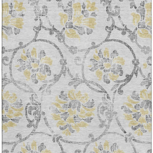 HomeRoots 8' X 10' Silver Gray & Gold Floral Area Rug - Stain-Resistant, UV Protected, Easy Care for Homes 663994