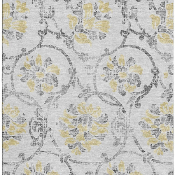 HomeRoots 8' X 10' Silver Gray & Gold Floral Area Rug - Stain-Resistant, UV Protected, Easy Care for Homes 663994