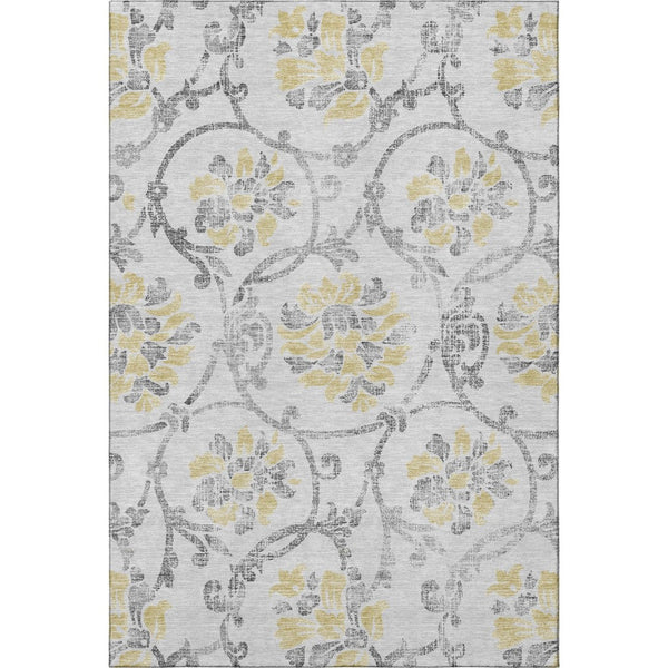 HomeRoots 8' X 10' Silver Gray & Gold Floral Area Rug - Stain-Resistant, UV Protected, Easy Care for Homes 663994