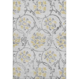 HomeRoots 10' X 14' Elegant Silver Gray & Gold Floral Area Rug – Washable, Stain Resistant, UV Protected Design 663996