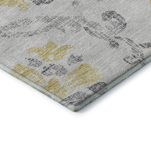 HomeRoots 10' X 14' Elegant Silver Gray & Gold Floral Area Rug – Washable, Stain Resistant, UV Protected Design 663996