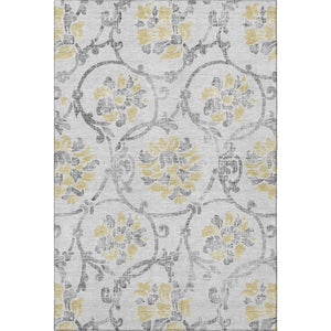 HomeRoots 10' X 14' Elegant Silver Gray & Gold Floral Area Rug – Washable, Stain Resistant, UV Protected Design 663996
