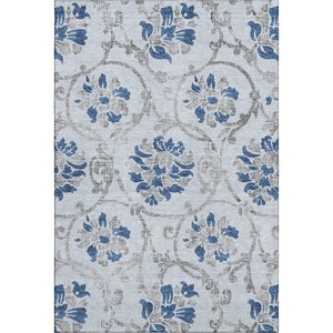 HomeRoots 5' X 8' Sky Blue Gray Floral Area Rug - Washable, UV-Protected, Stain-Resistant, Ideal for Busy Homes 663998
