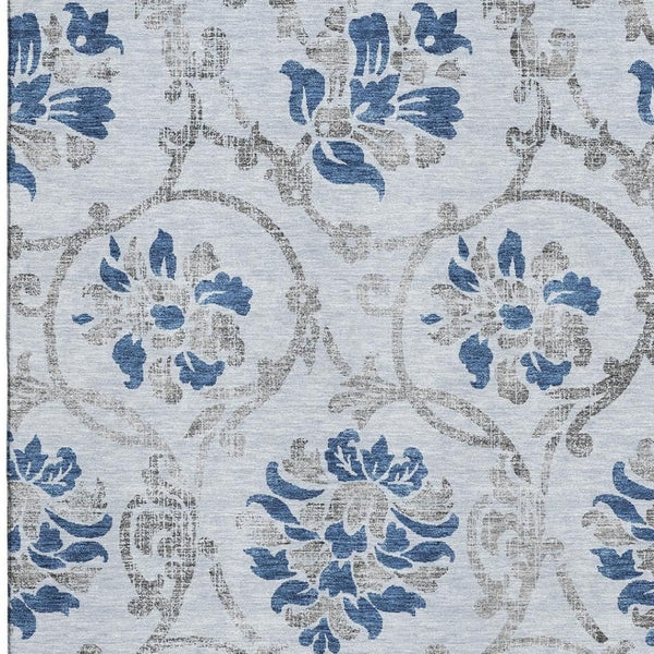 HomeRoots 5' X 8' Sky Blue Gray Floral Area Rug - Washable, UV-Protected, Stain-Resistant, Ideal for Busy Homes 663998