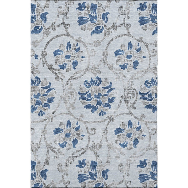 HomeRoots 5' X 8' Sky Blue Gray Floral Area Rug - Washable, UV-Protected, Stain-Resistant, Ideal for Busy Homes 663998