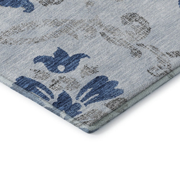 HomeRoots 8' Sky Blue Gray Silver Floral Washable Round Rug - Durable, Stain-Resistant, UV Protected Design 663999