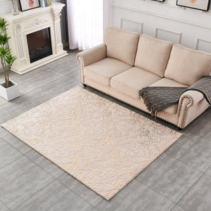 English Elm Luxury Beige Abstract Gold-Gilded Chinchilla Faux Fur Area Rug - Plush, Washable & Stylish Home Accent B030P233669