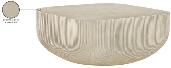 Meridian Furniture Sonara Round Concrete Coffee Table Art Deco Ribbed Outdoor Indoor Sand Finish 663Sand-CT