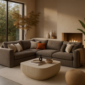 Meridian Furniture Sonara Round Concrete Coffee Table Art Deco Ribbed Outdoor Indoor Sand Finish 663Sand-CT