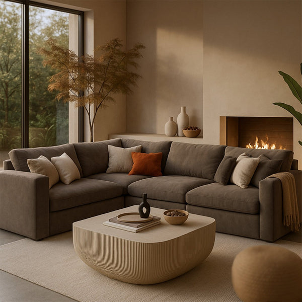 Meridian Furniture Sonara Round Concrete Coffee Table Art Deco Ribbed Outdoor Indoor Sand Finish 663Sand-CT