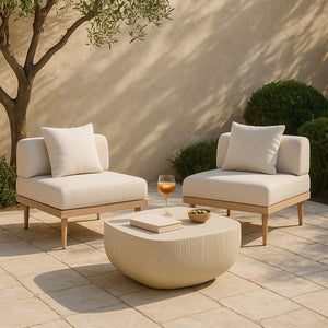 Meridian Furniture Sonara Round Concrete Coffee Table Art Deco Ribbed Outdoor Indoor Sand Finish 663Sand-CT