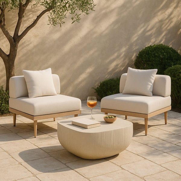 Meridian Furniture Sonara Round Concrete Coffee Table Art Deco Ribbed Outdoor Indoor Sand Finish 663Sand-CT
