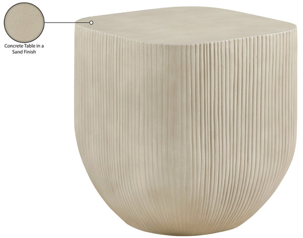 Meridian Furniture Sonara Concrete Ribbed Outdoor End Table with Art Deco Sculpted Sand Finish 663Sand-ET