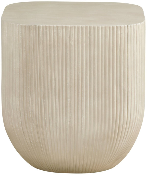 Meridian Furniture Sonara Concrete Ribbed Outdoor End Table with Art Deco Sculpted Sand Finish 663Sand-ET